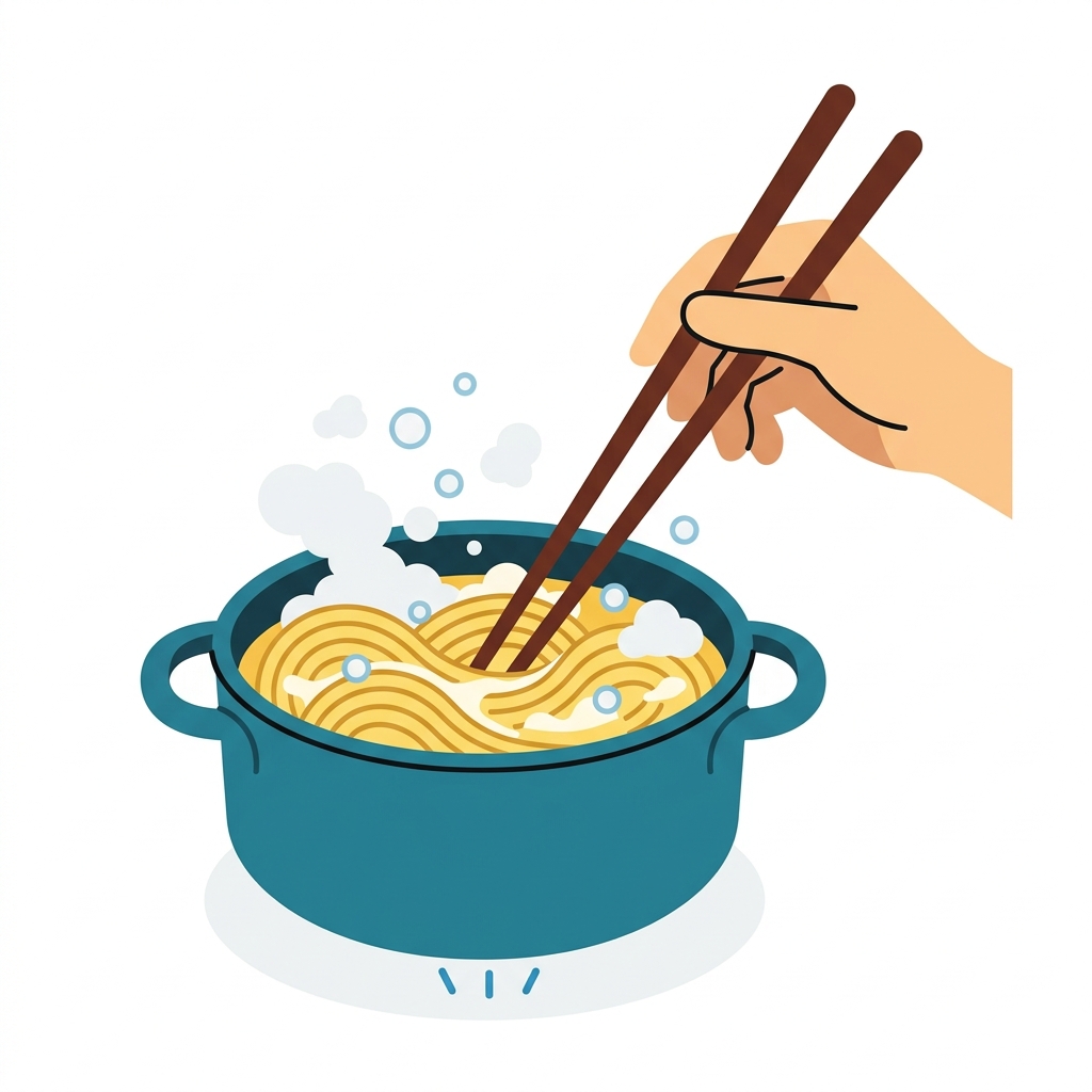 麺を茹でる