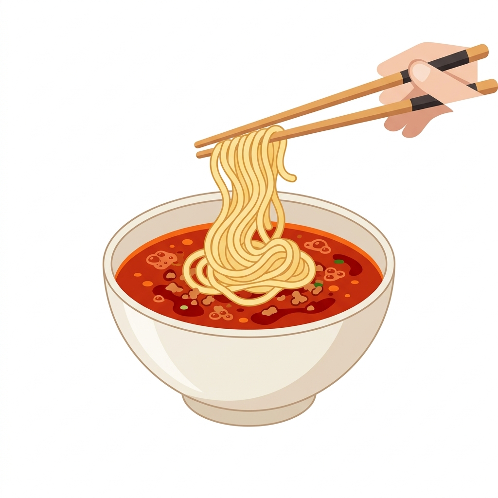 スープに麺を投入